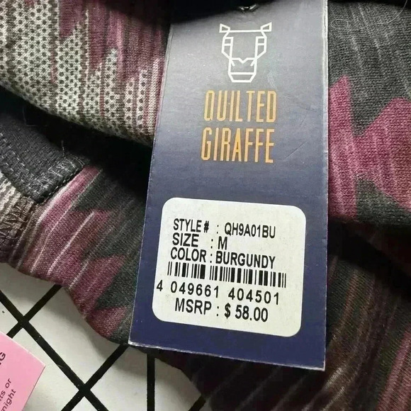 New QUILTED GIRAFFE Men’s Size Medium Hooded Sweater Burgendy Aztec Design NWT - Picture 10 of 10
